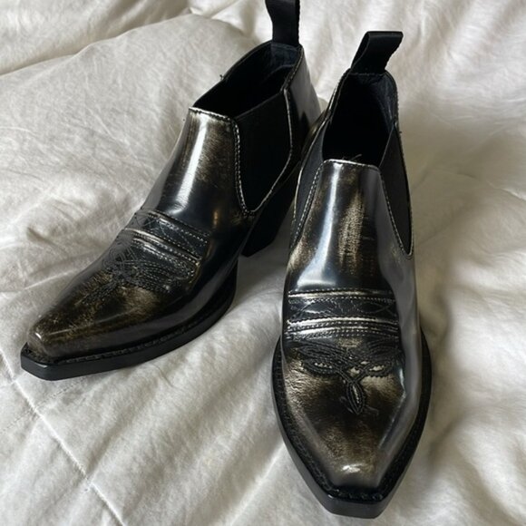 Jeffrey Campbell OESTE BlackBoxWhiteBrush Ankle Booties Western Size 6.5 - Picture 1 of 8